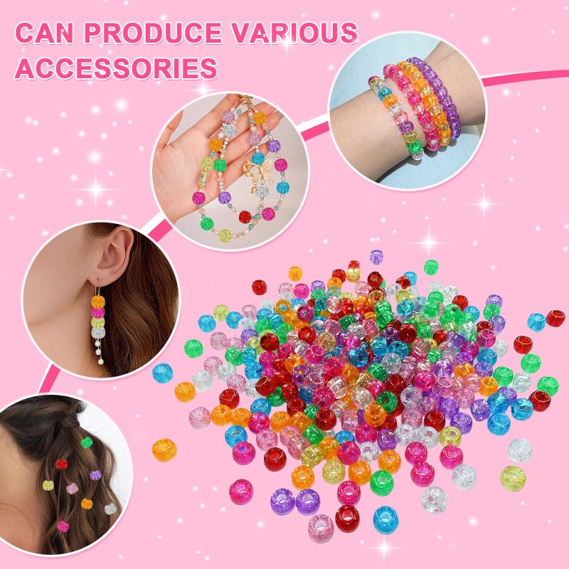 Looconi Amaney 500 Pieces Glitter Pony Beads 6x9mm Mixed Colors Transparent Plastic for Hair Braids Jewelry Making - Image 4
